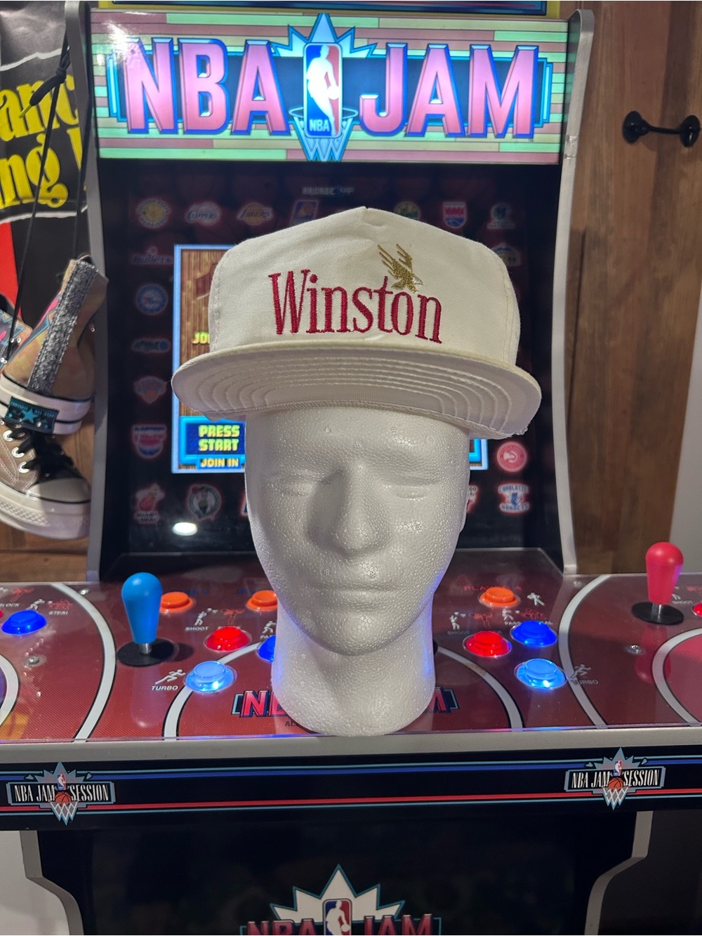Vintage Winston Cigarettes Embroidered White Snapback Cap